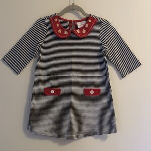 Hanna Andersson Black & White Striped Tunic with Red Daisy Accents, 110/Size 5